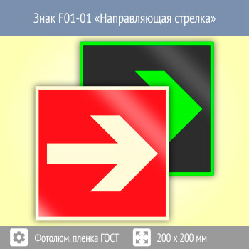 Знак F01-01 «Направляющая стрелка» (фотолюминесцентная пленка ГОСТ 34428-2018, 200х200 мм)